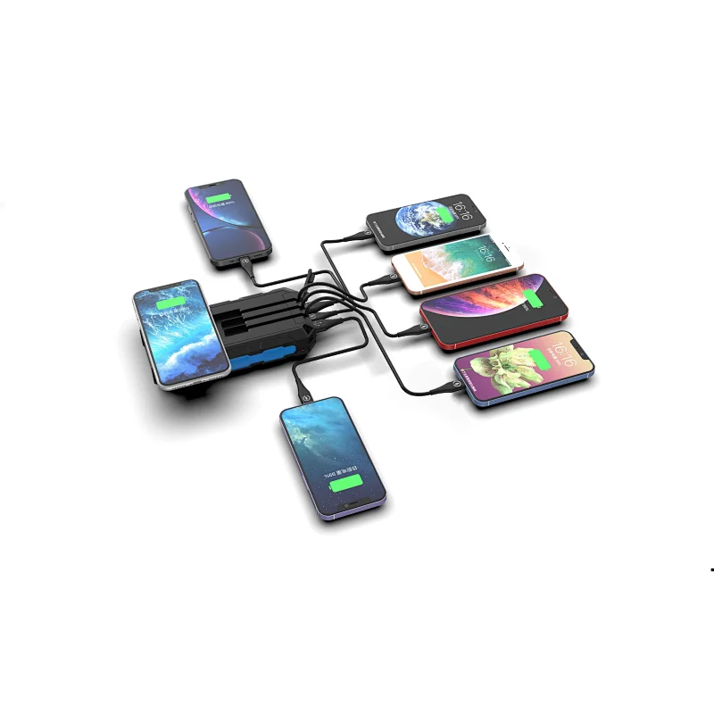 New Rugged Wireless Charging Solar Power Bank 24000mAh with Integrated Cables