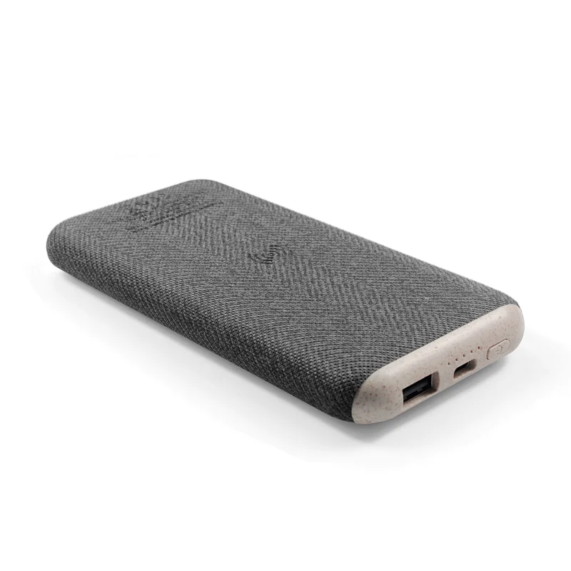 ECO Friendly wheat straw PD/QC 22.5W 10000Mah Linen PU Wireless Charger Power Bank With Light Up Logo