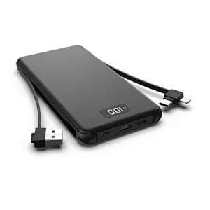 Ultra-thin 10000mAh Power Bank with Integrated cable