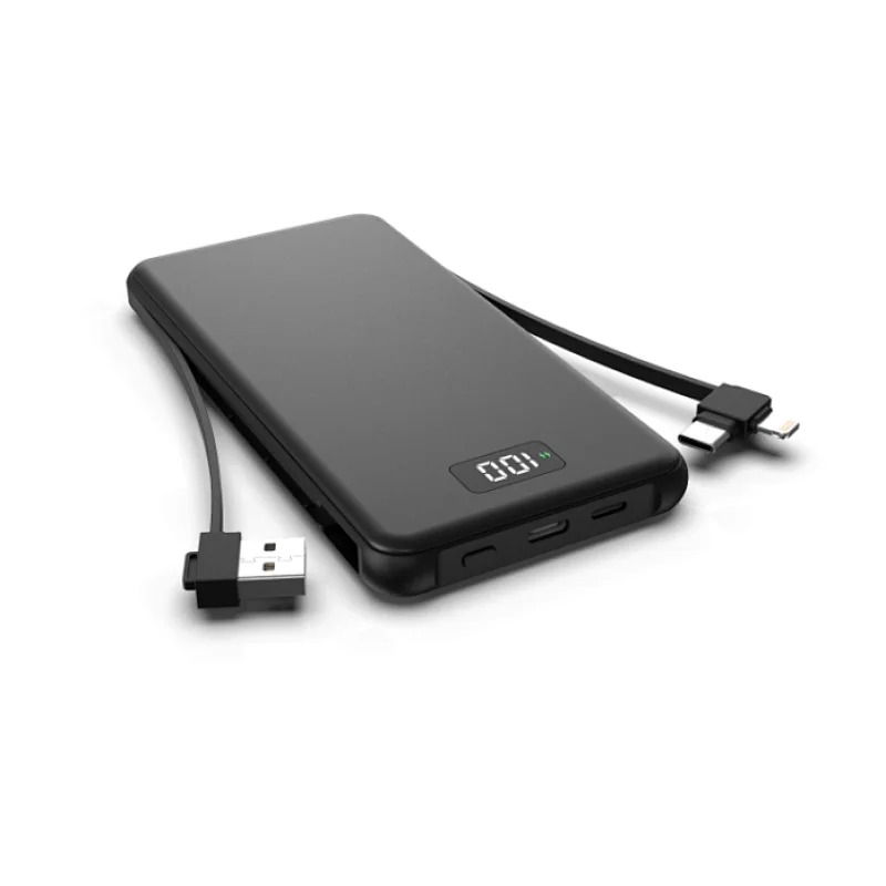 Ultra-thin 10000mAh Power Bank with Integrated cable