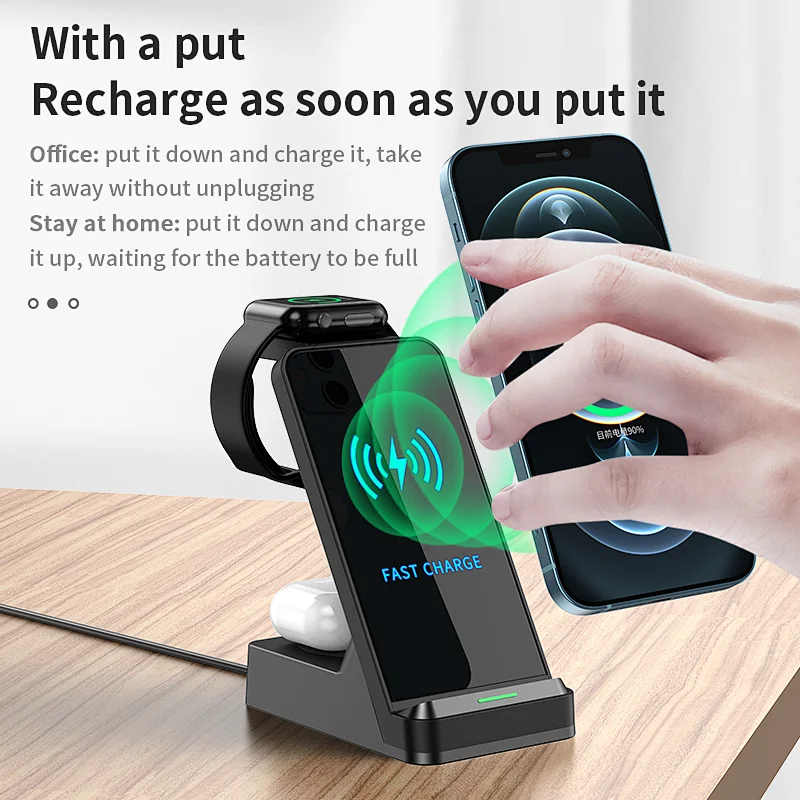 Portable 3-in-1 Fast 15W Wireless Charging stand