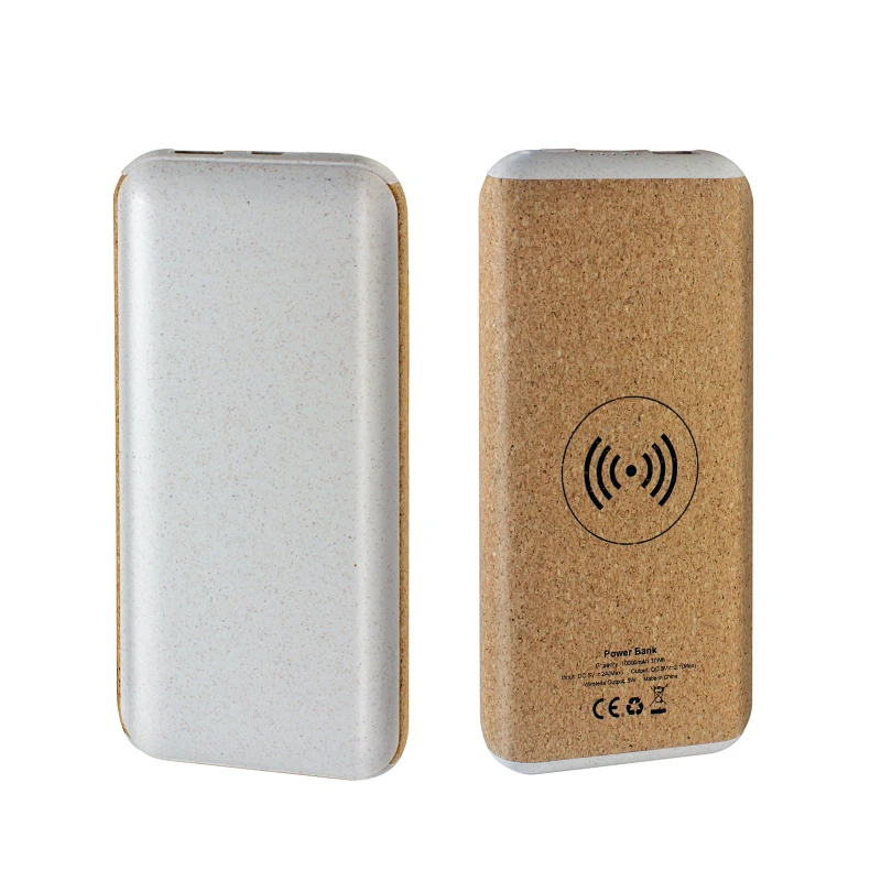 Paille de blé écologique PD / QC 22.5W 10000Mah Linen PU Chargeur sans fil Banque de puissance avec logo lumineux