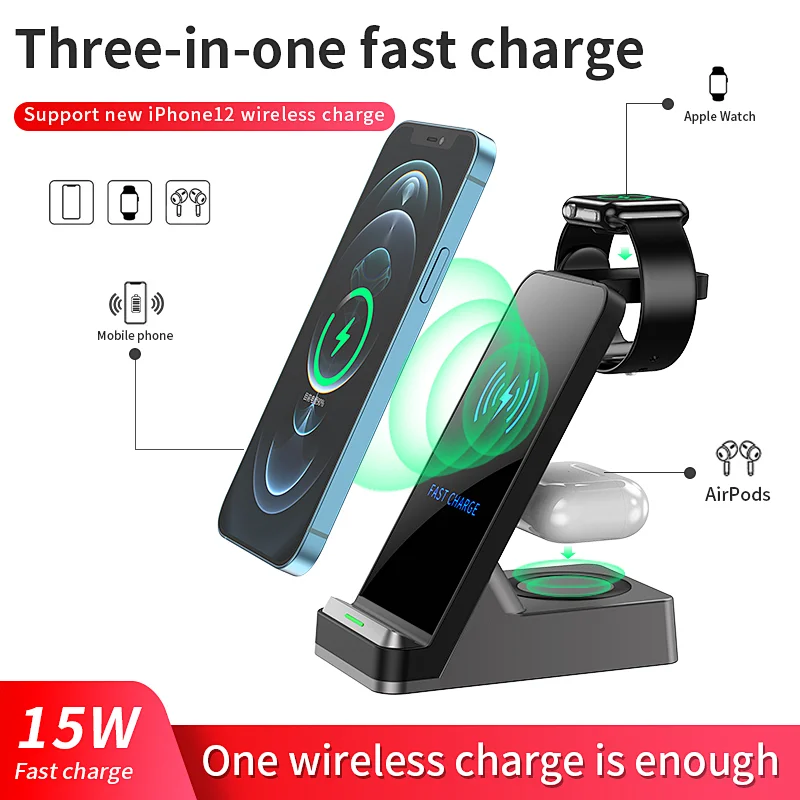 Portable 3-in-1 Fast 15W Wireless Charging stand