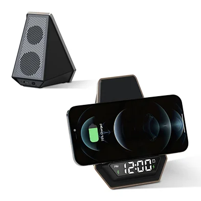 Alarm Clock Bluetooth Speaker 15W Wireless Charging Stand with Luminous Logo