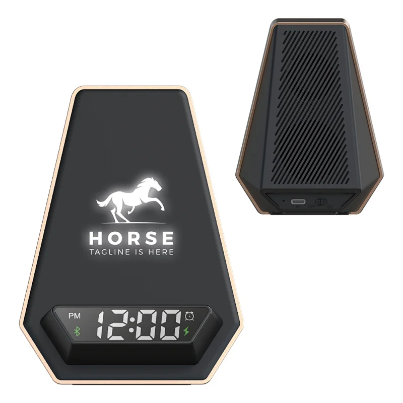 Alarm Clock Bluetooth Speaker 15W Wireless Charging Stand with Luminous Logo