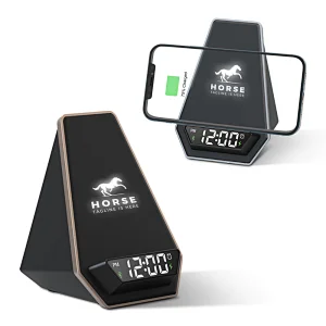 Alarm Clock Bluetooth Speaker 15W Wireless Charging Stand with Luminous Logo