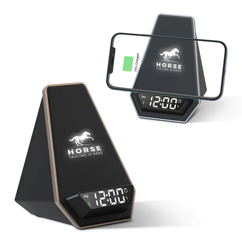 Alarm Clock Bluetooth Speaker 15W Wireless Charging Stand with Luminous Logo