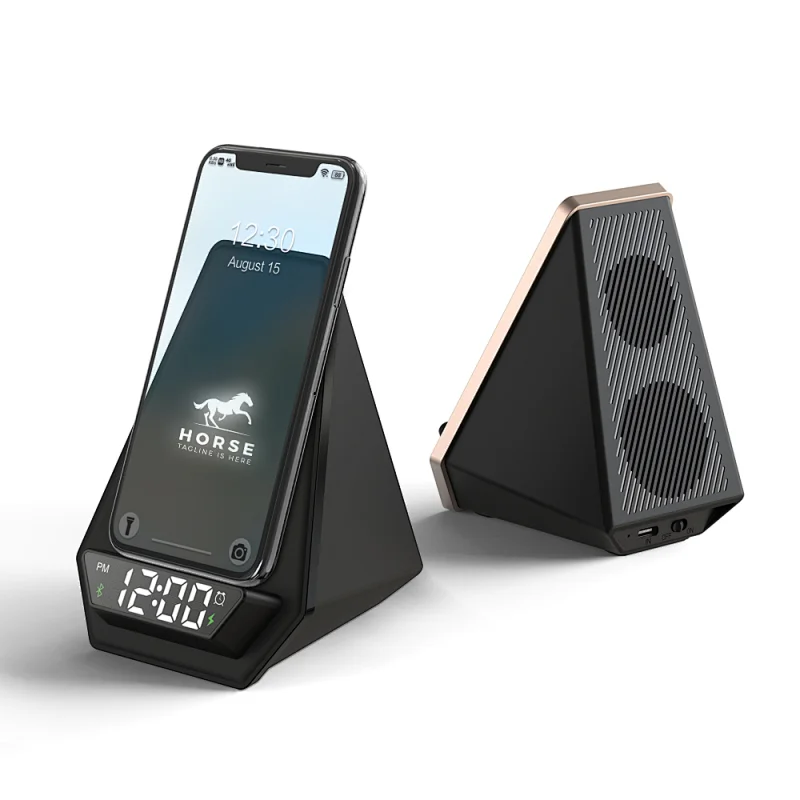 Alarm Clock Bluetooth Speaker 15W Wireless Charging Stand with Luminous Logo