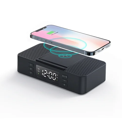 Digital Alarm Clock Bluetooth Speaker wireless Charger 15W