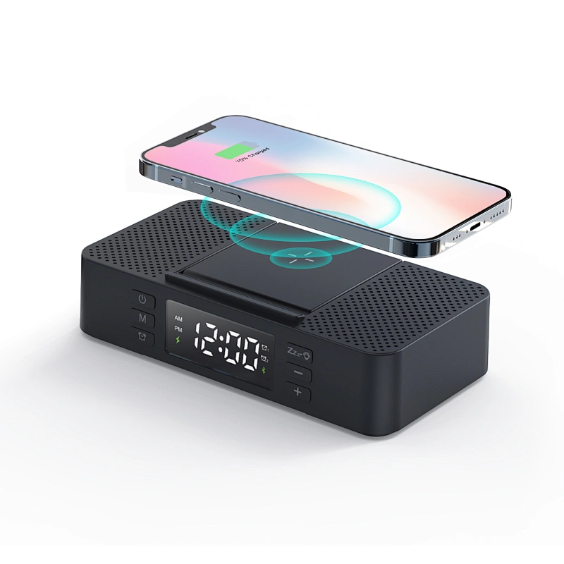 Digital Alarm Clock Bluetooth Speaker wireless Charger 15W