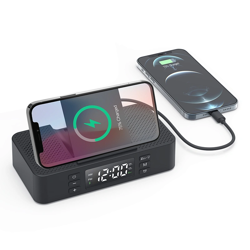 Digital Alarm Clock Bluetooth Speaker wireless Charger 15W