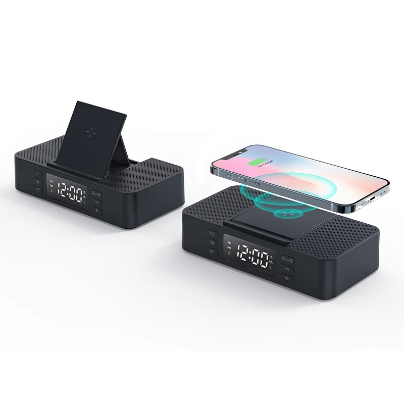 Digital Alarm Clock Bluetooth Speaker wireless Charger 15W