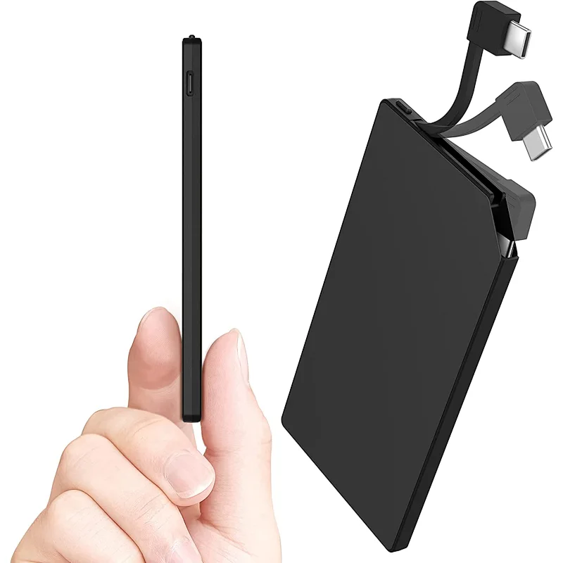 Ultra-thin 5000mAh Power Bank with Integrated cable