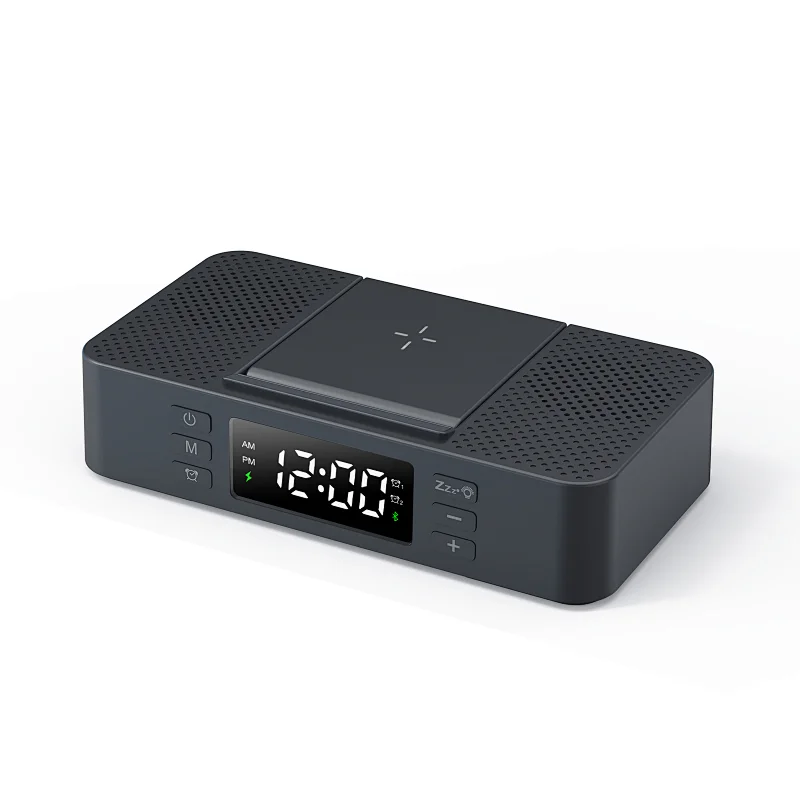 Digital Alarm Clock Bluetooth Speaker wireless Charger 15W