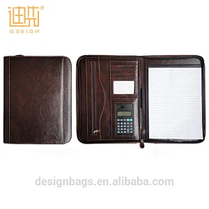Top Quality Zipper A4 PU Leather File Portfolio Folder With Calculator