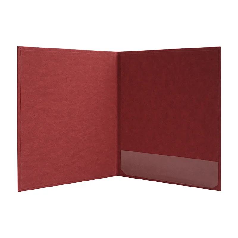 Hot Selling A4 PU Leather Certificate Folder with Clear Protective Cover