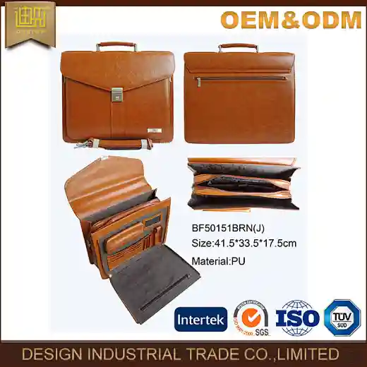 high quality PU brown leather briefcase