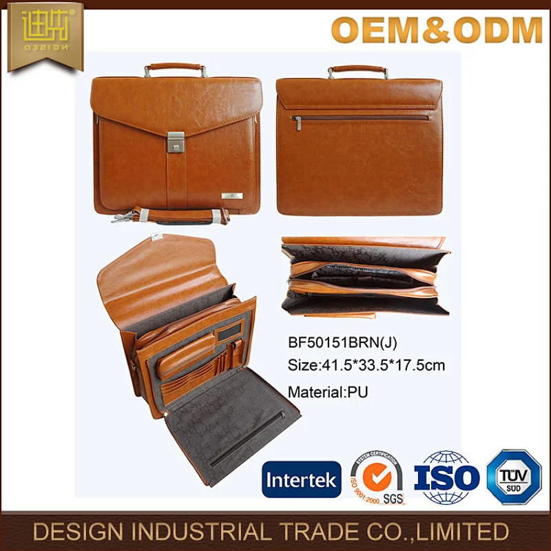 China bag manufacture business bag briefcase for man hot sell high quality PU brown leather briefcase
