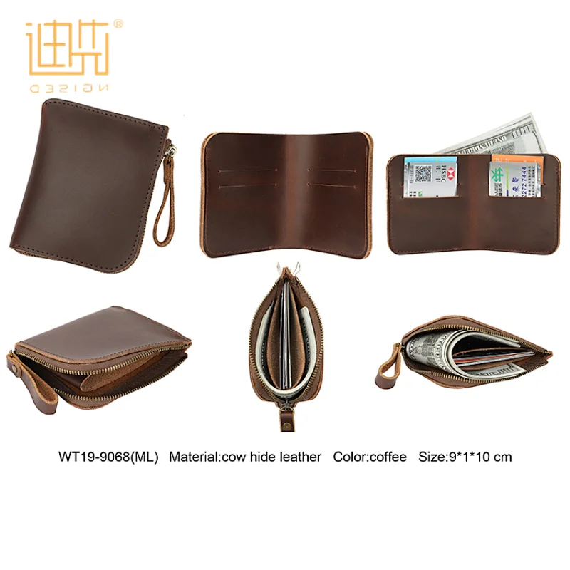 New design cowhide coffee color hard card short wallet with chain