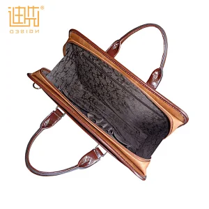 OEM Custom Bag Latch With Handle Men Brown PU Leather Briefcase
