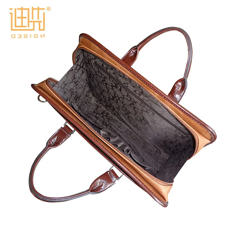 OEM Custom Bag Latch With Handle Men Brown PU Leather Briefcase