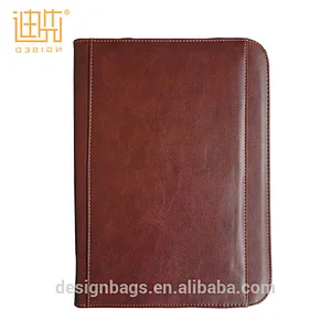 China Factory Made Business Binder Brown Color Zipper Portfolio Folder