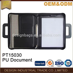 Custom logo gusset A4 size PU file folder with cd sleeves