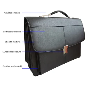 Wholesale business men laptop bag PU leather black lawyer briefcase with lock