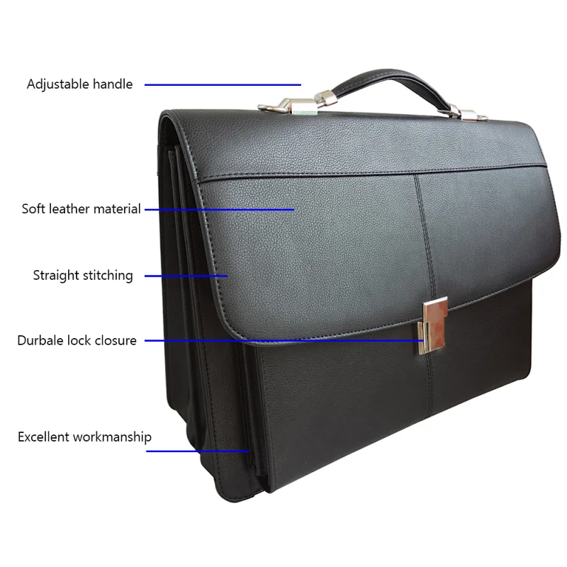 Wholesale business men laptop bag PU leather black lawyer briefcase with lock