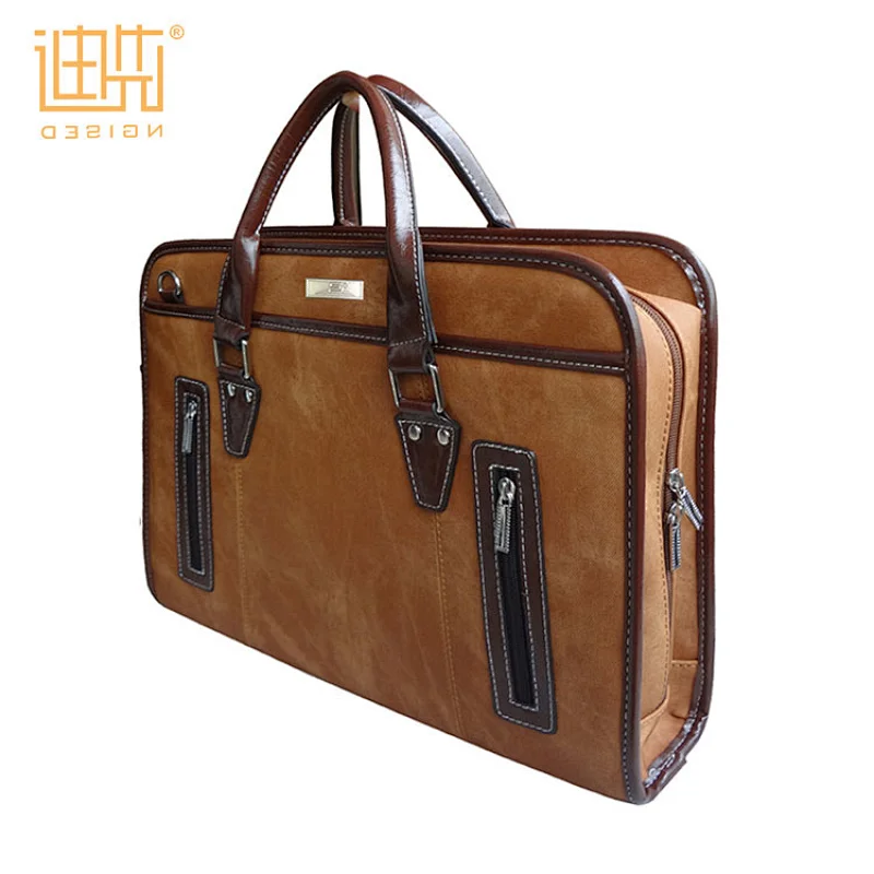 OEM Custom Bag Latch With Handle Men Brown PU Leather Briefcase