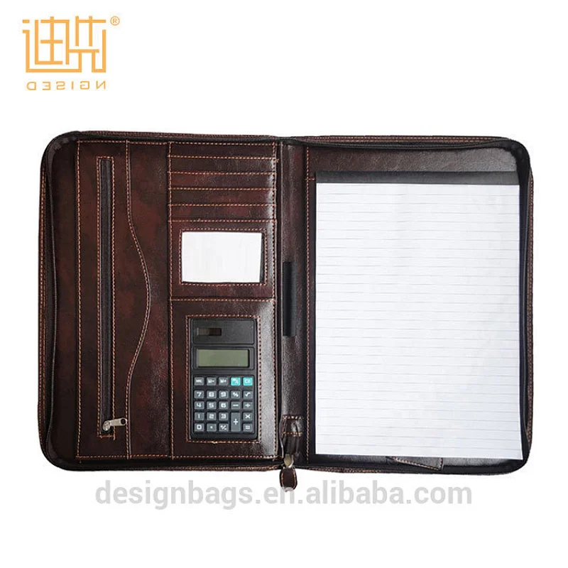 China Factory Made Business Binder Brown Color Zipper Portfolio Folder