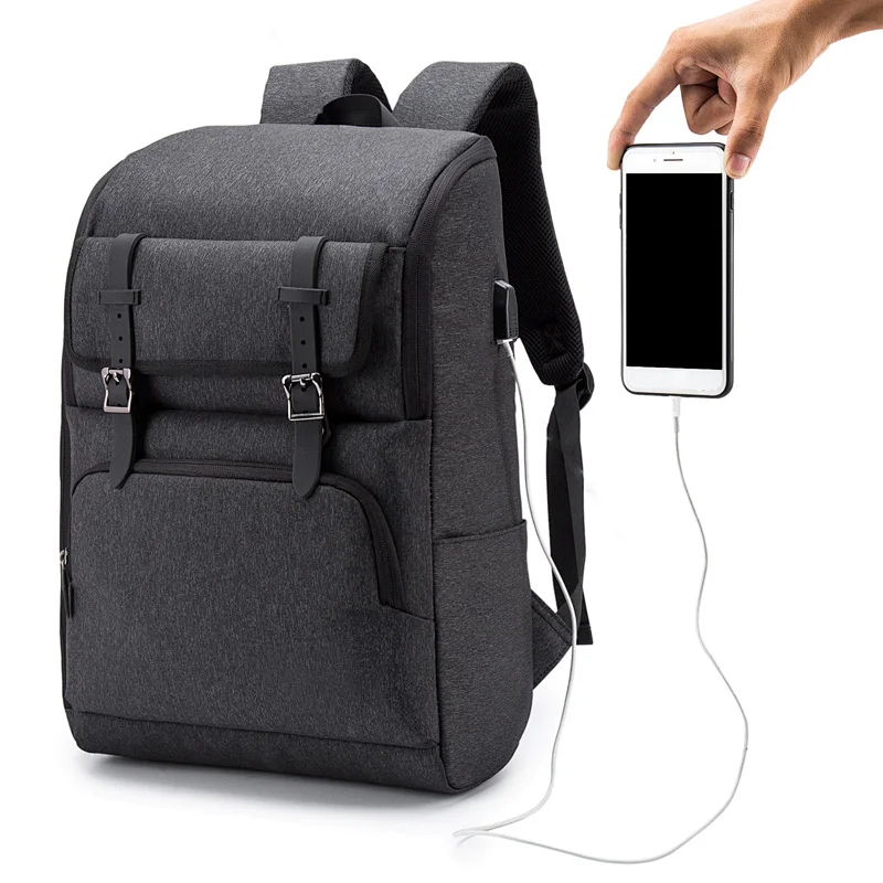 Best Price Custom Logo Nylon Zipper Hasp Black Anti-theft Laptop External USB Backpack