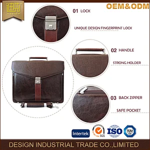 western school teacher briefcase with stationery layered pocket in the front PU man leather handbag