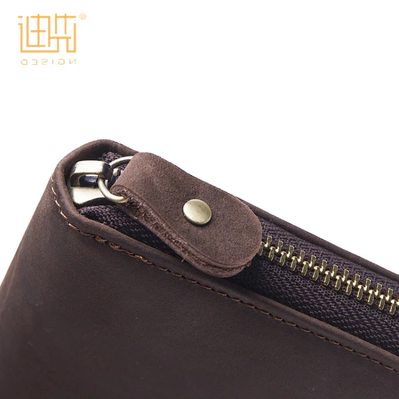New fashion minimalist secure real crazy horse leather card holder mens custom zipper wallet