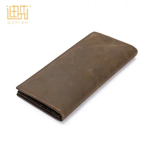 Retro medium cowhide leather slim case money wallet clip for men with zipper