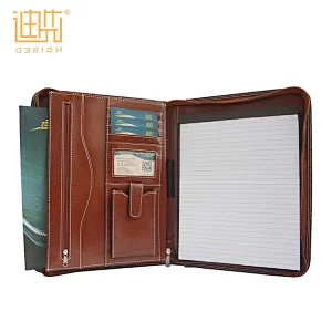 Manufacture custom PU Material leather zipper business document portfolio file folder