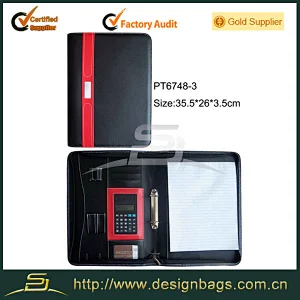 Pu leather men document folder Zipper ring binder leather portfolio a4 portfolio with usb holder