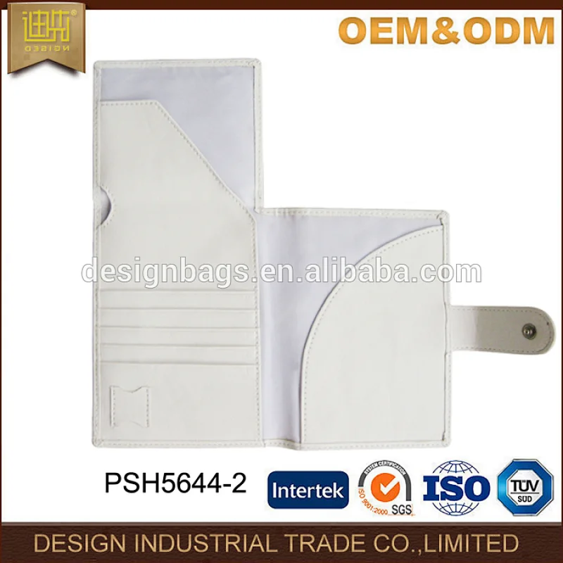 White personalized PU leather passport cover holder for travel