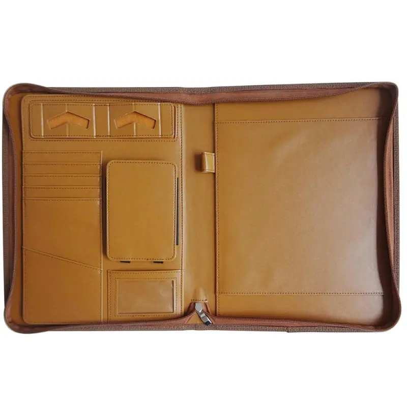 Wholesale Custom High quality Fashion A4 PU Business Conference Folder Portfolio with Mobile Phone holder