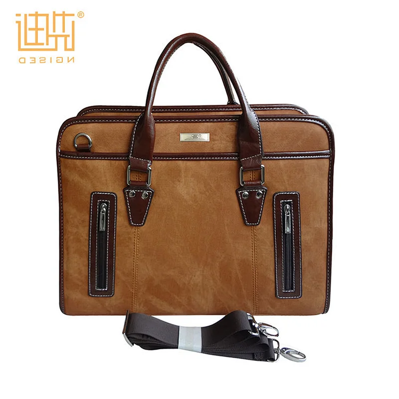 OEM Custom Bag Latch With Handle Men Brown PU Leather Briefcase