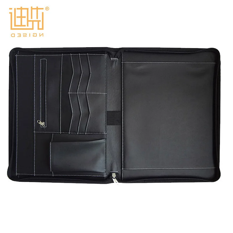 Supr multi-function durable PU leather zipper business portfolio with pad pocket