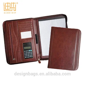 China Factory Made Business Binder Brown Color Zipper Portfolio Folder