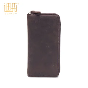 Custom fashion business secure smooth genuine leather mens zipper wallet