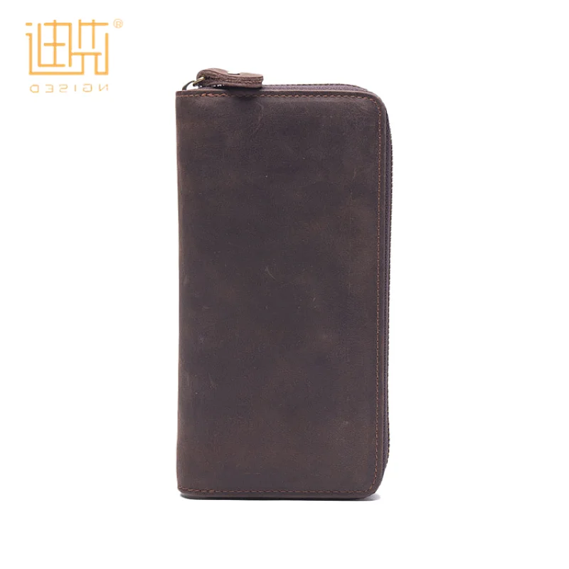 Custom fashion business secure smooth genuine leather mens zipper wallet