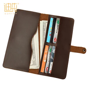 Customized genuine buckle fixing cow hide leather slender minimalist wallet for factory design