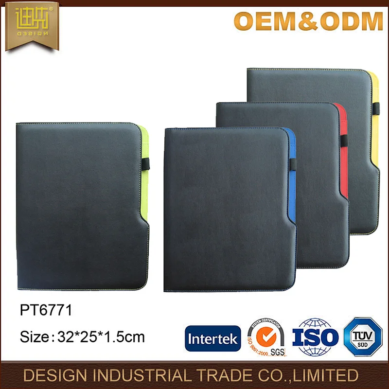 Fancy design office school a4 leather document file folder with pen holder diary book