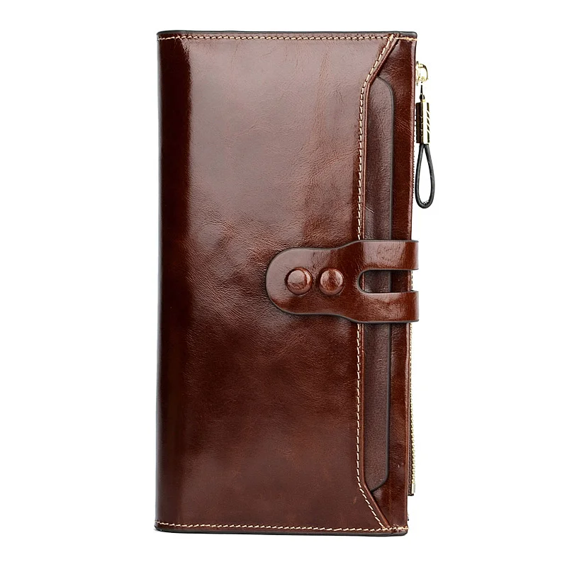 Customized logo multifunctional brown zipper rfid pu leather wallet for men