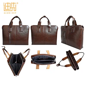 Men handbag Fashion brown business briefcase Pu leather briefcase with zipper in the back