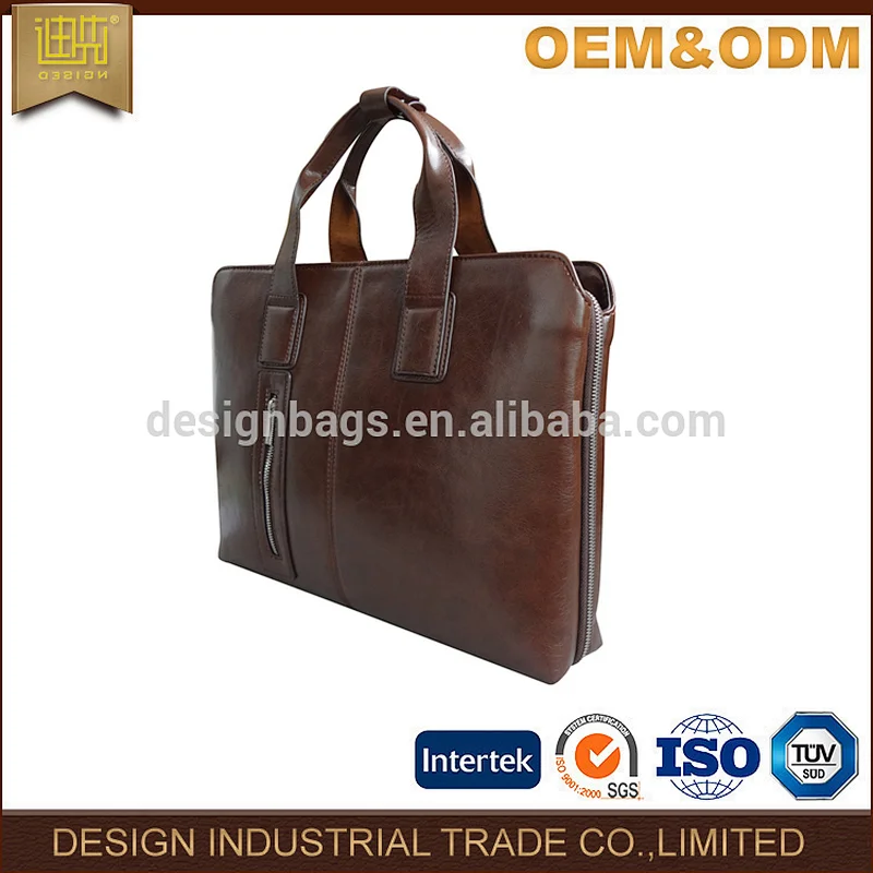 Men handbag Fashion brown business briefcase Pu leather briefcase with zipper in the back