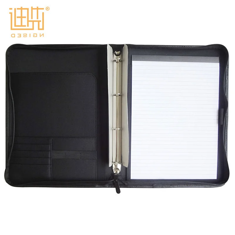 China factory supply microfibre & PU business 3 ring zipper portfolio folder binder leather